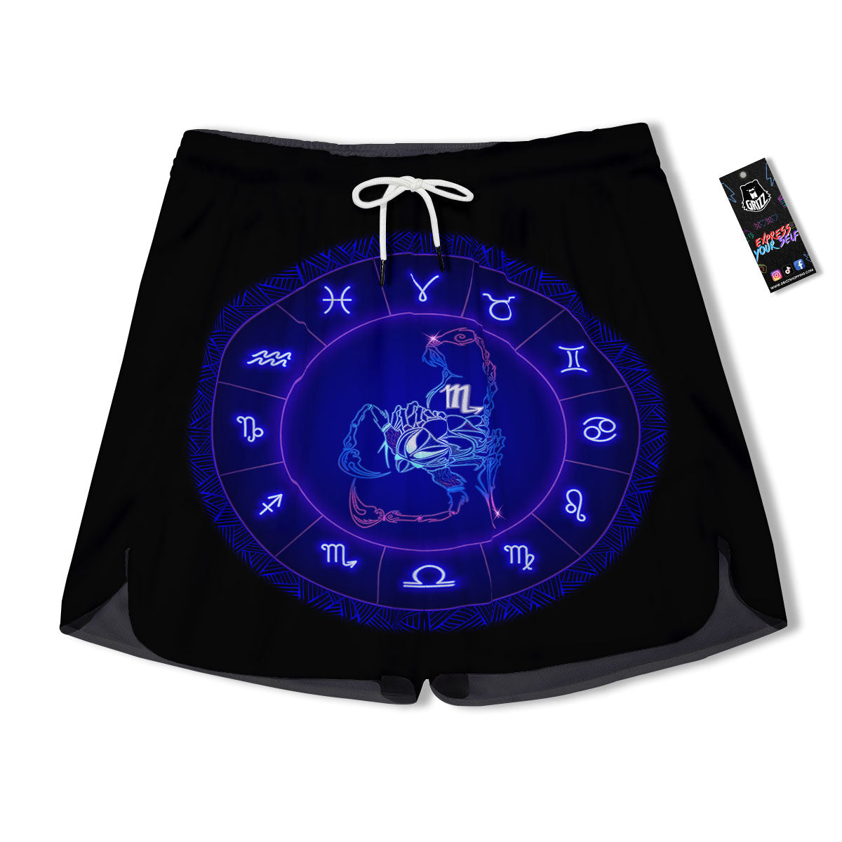 Zodiac Sign Dark Scorpio Print Men's Running Shorts-grizzshop
