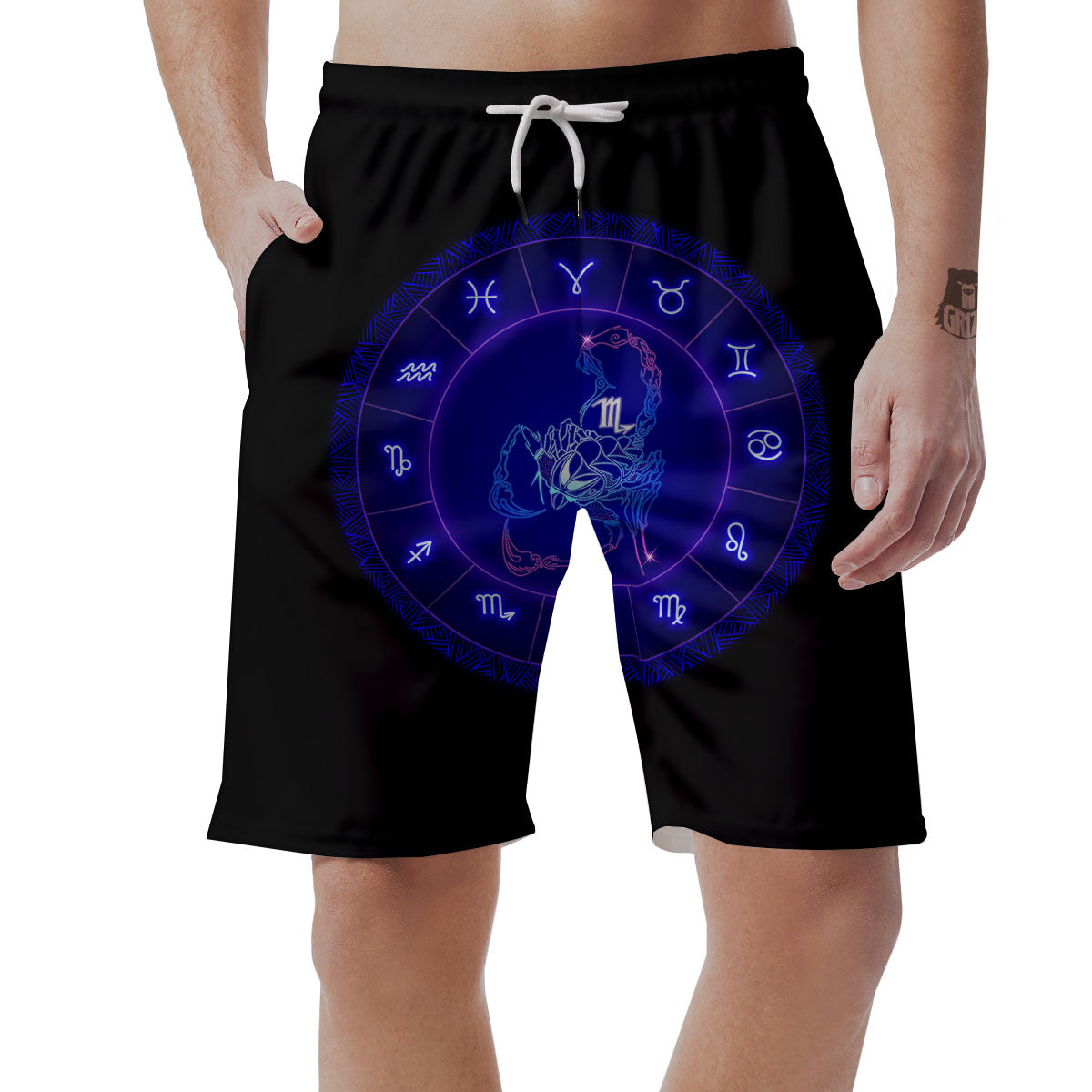 Zodiac Sign Dark Scorpio Print Men's Shorts-grizzshop
