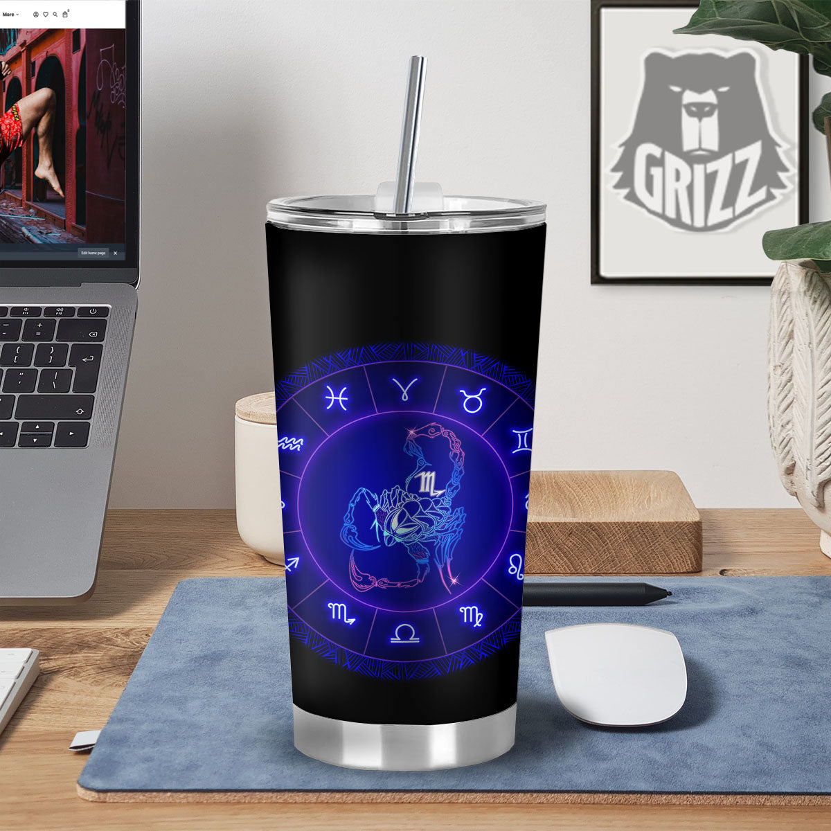 Zodiac Sign Dark Scorpio Print Tumbler-grizzshop