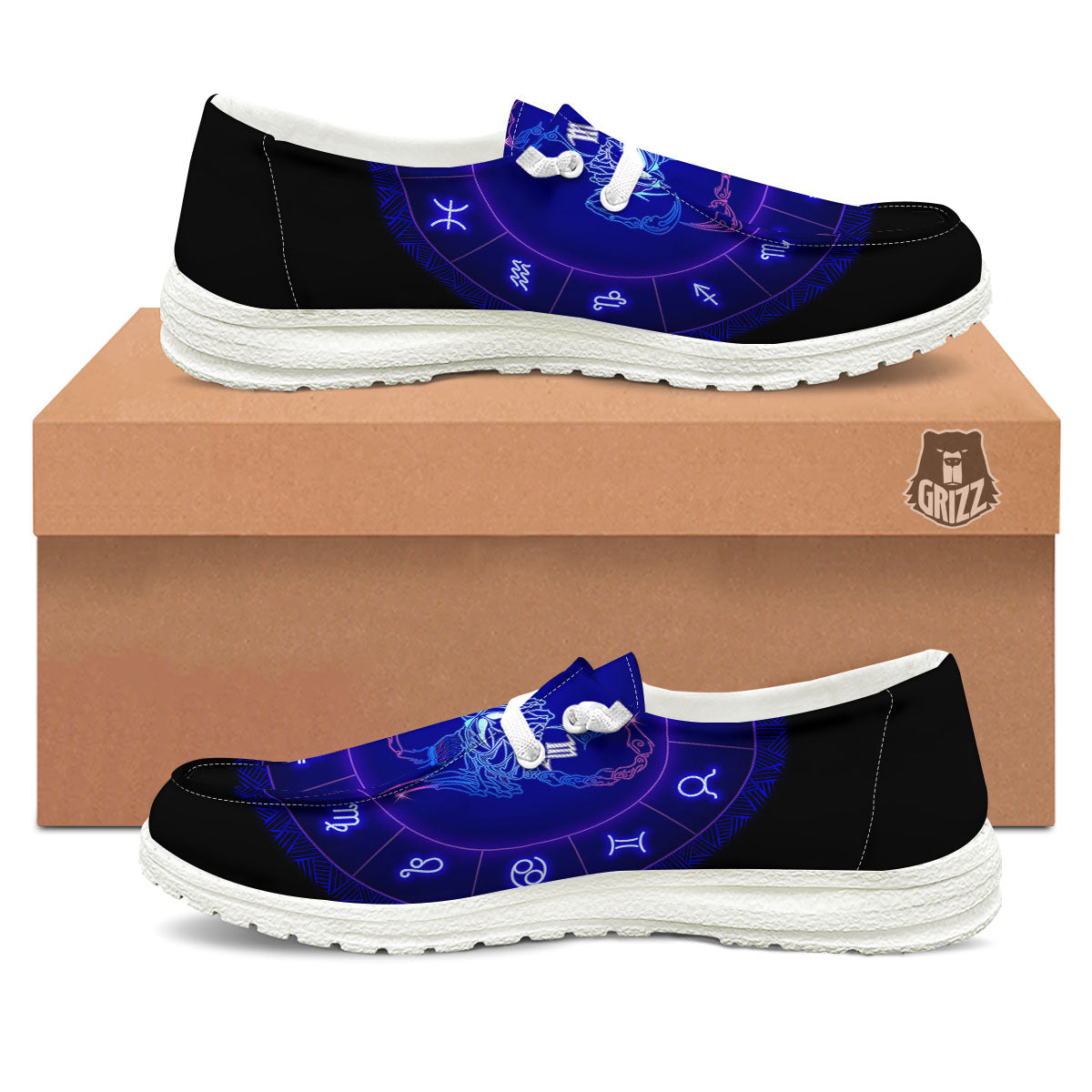 Zodiac Sign Dark Scorpio Print White Loafers-grizzshop