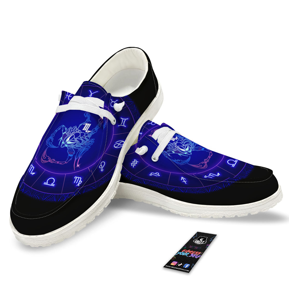 Zodiac Sign Dark Scorpio Print White Loafers-grizzshop