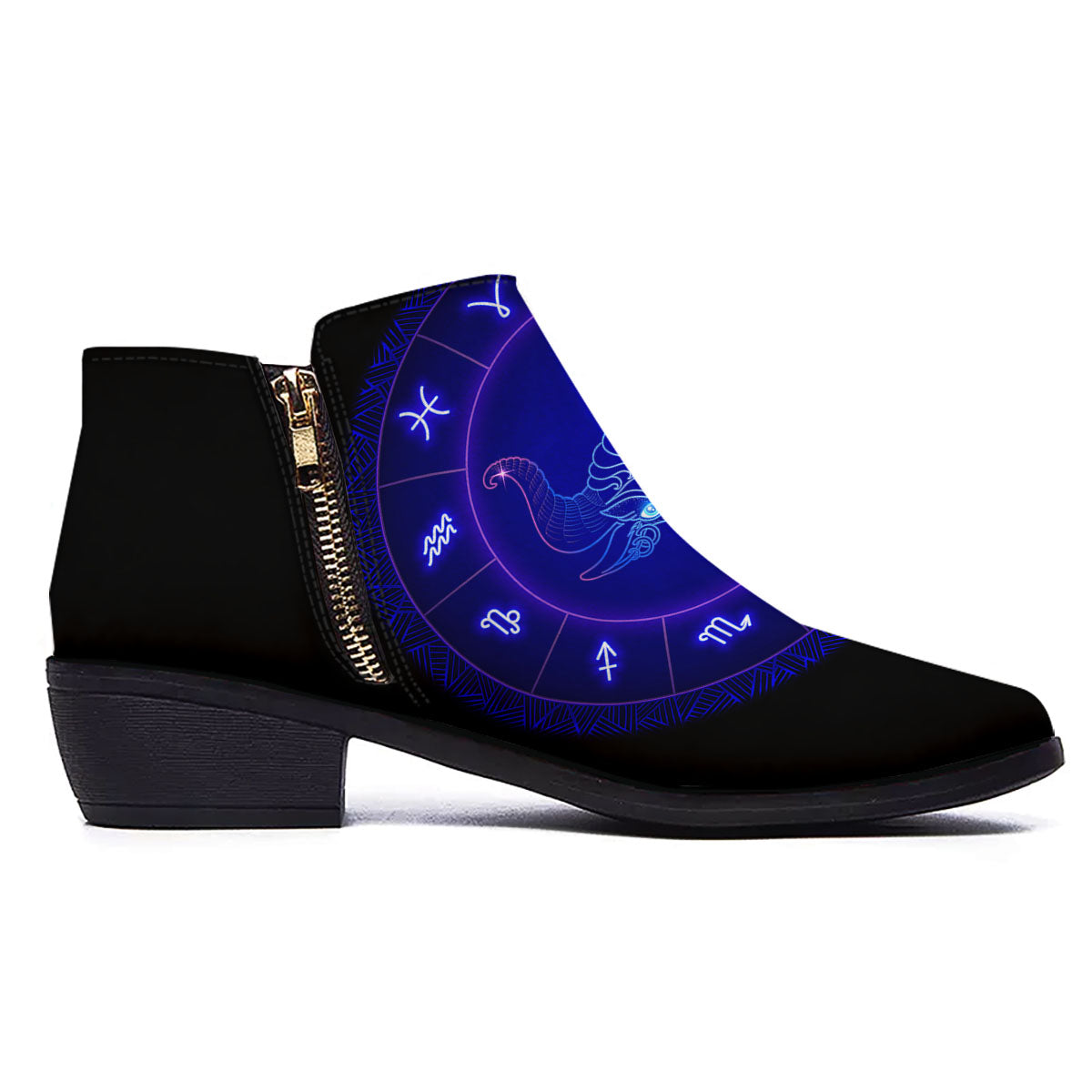 Zodiac Sign Dark Taurus Print Ankle Boots-grizzshop