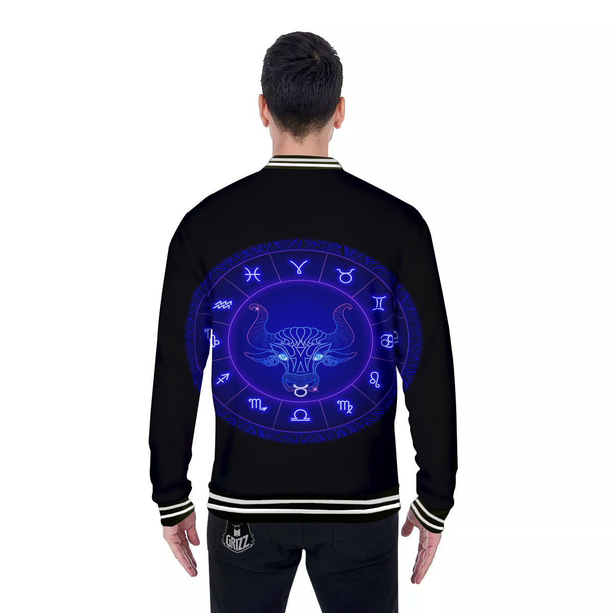 Zodiac Sign Dark Taurus Print Baseball Jacket-grizzshop