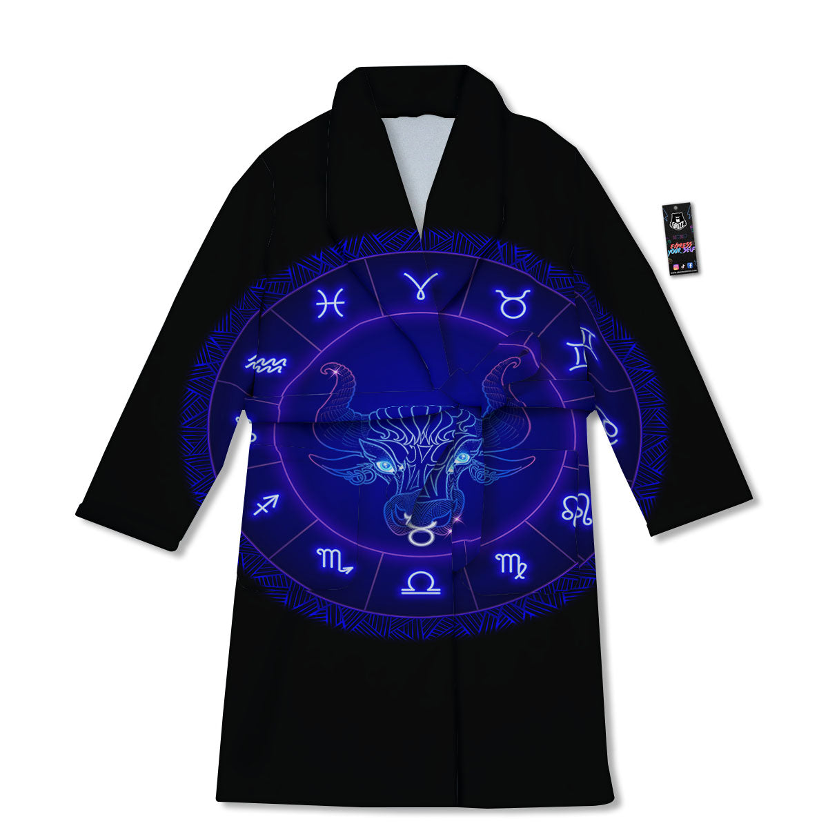 Zodiac Sign Dark Taurus Print Bathrobe-grizzshop