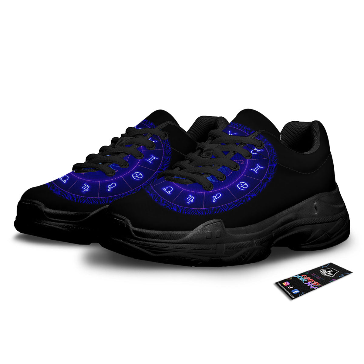 Zodiac Sign Dark Taurus Print Black Chunky Shoes-grizzshop