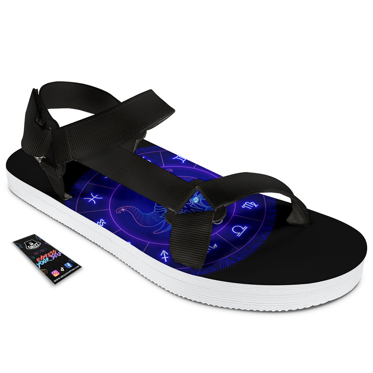 Zodiac Sign Dark Taurus Print Black Open Toe Sandals-grizzshop