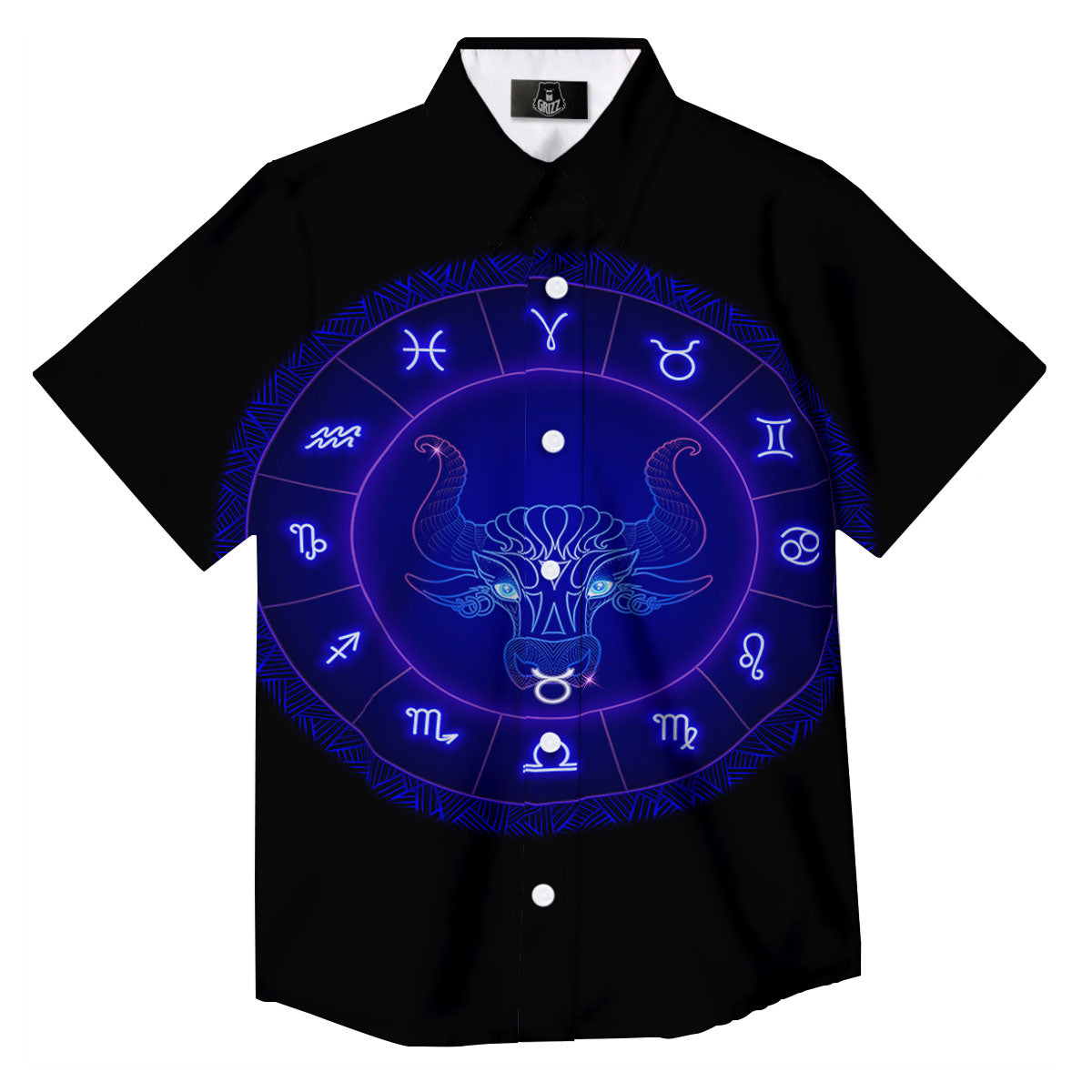 Zodiac Sign Dark Taurus Print Button Up Shirt-grizzshop