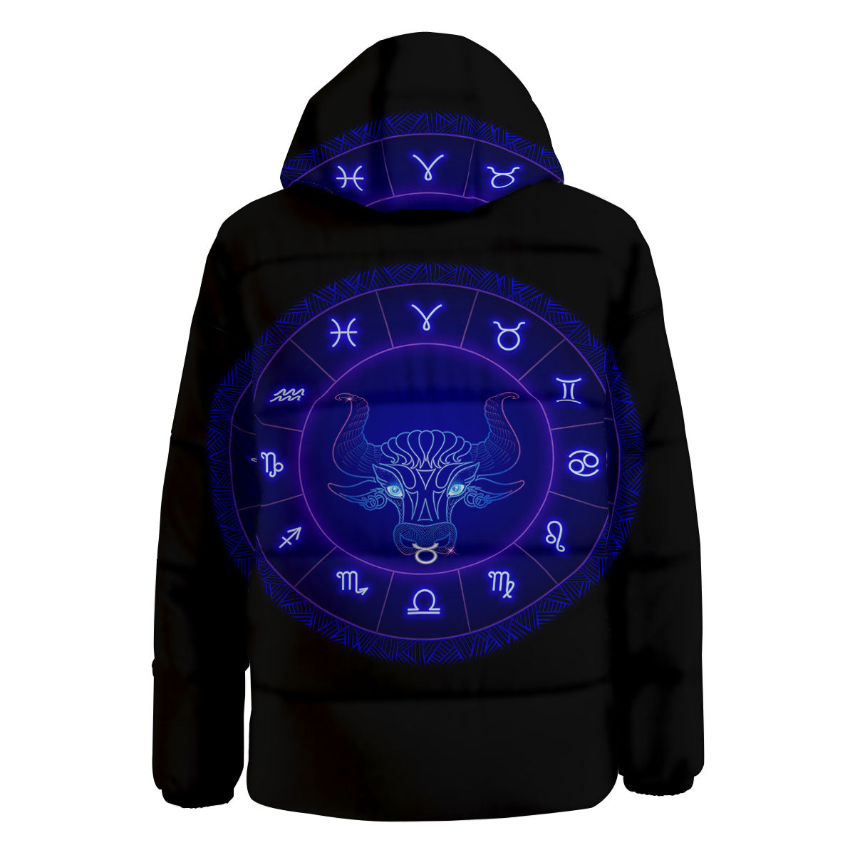 Zodiac Sign Dark Taurus Print Down Jacket-grizzshop