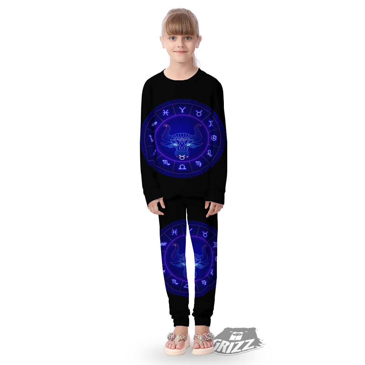 Zodiac Sign Dark Taurus Print Kid's Pajamas-grizzshop