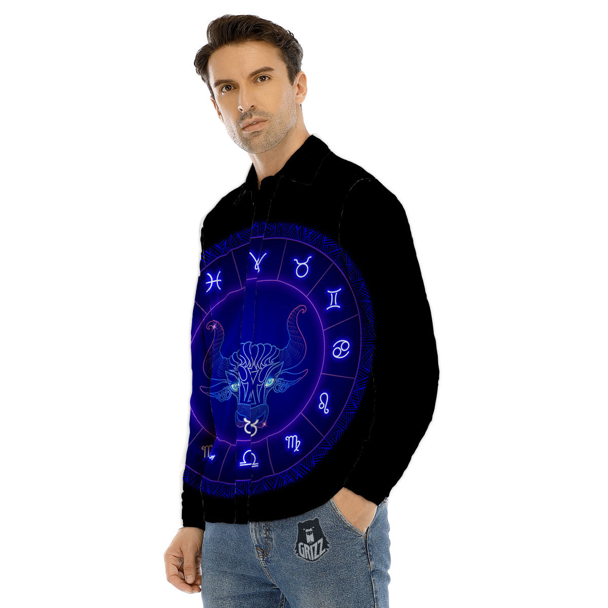 Zodiac Sign Dark Taurus Print Men's Dress Shirts-grizzshop