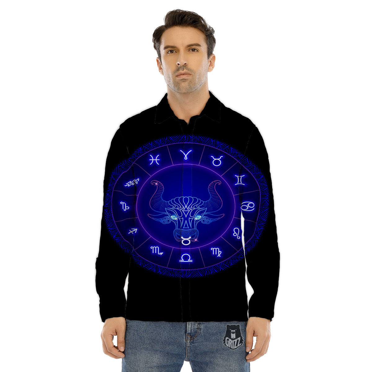 Zodiac Sign Dark Taurus Print Men's Dress Shirts-grizzshop