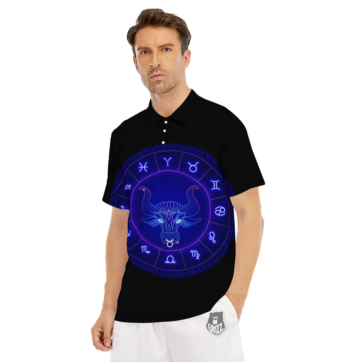 Zodiac Sign Dark Taurus Print Men's Golf Shirts-grizzshop
