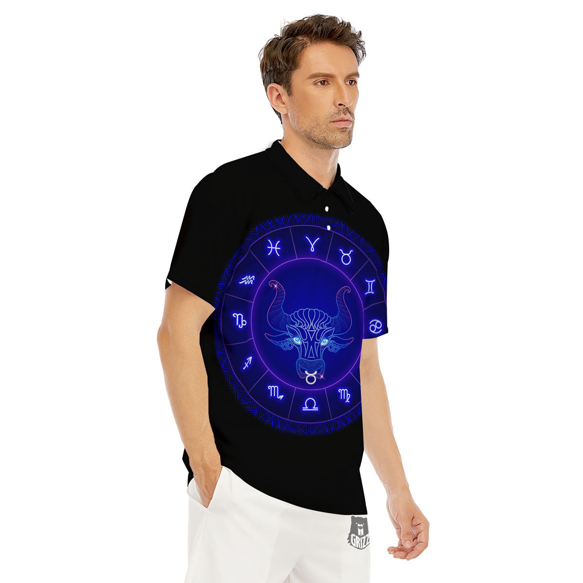 Zodiac Sign Dark Taurus Print Men's Golf Shirts-grizzshop