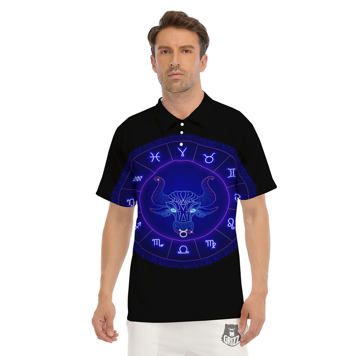 Zodiac Sign Dark Taurus Print Men's Golf Shirts-grizzshop