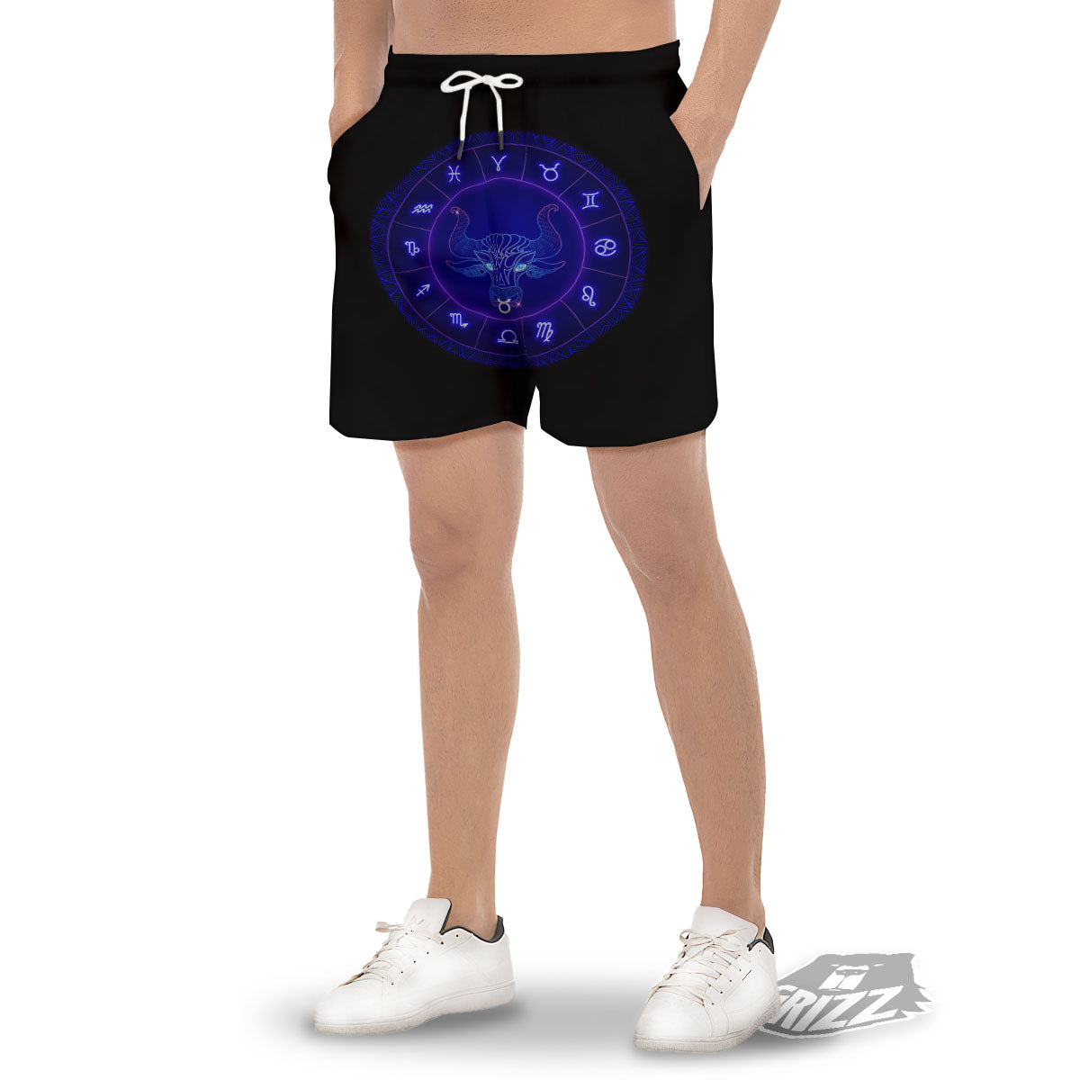 Zodiac Sign Dark Taurus Print Men's Gym Shorts-grizzshop