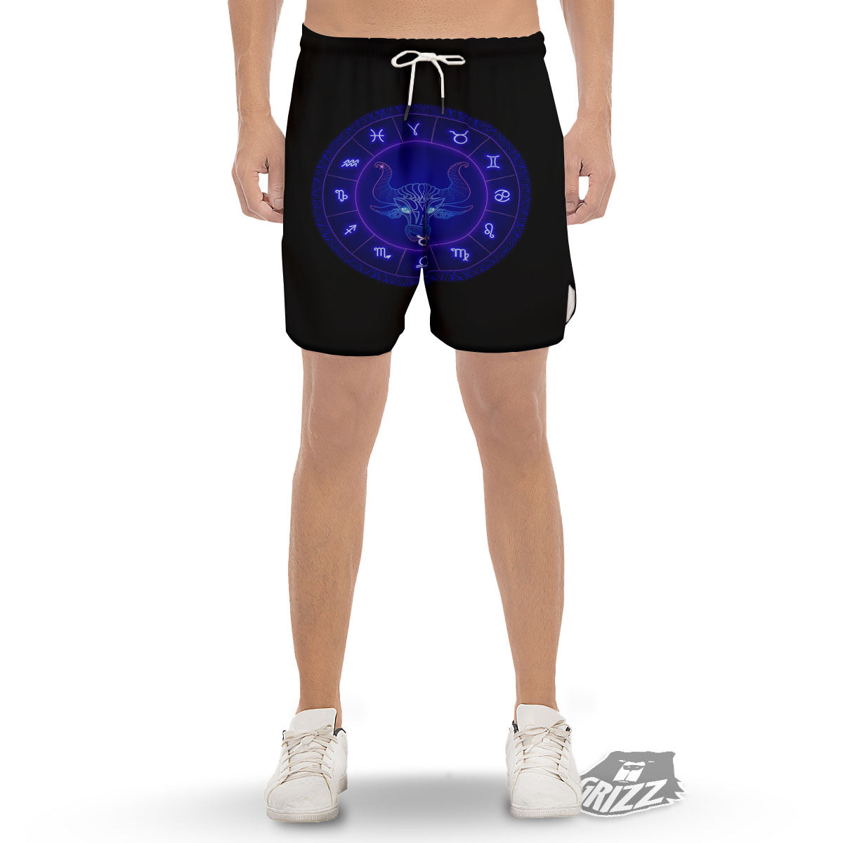 Zodiac Sign Dark Taurus Print Men's Gym Shorts-grizzshop