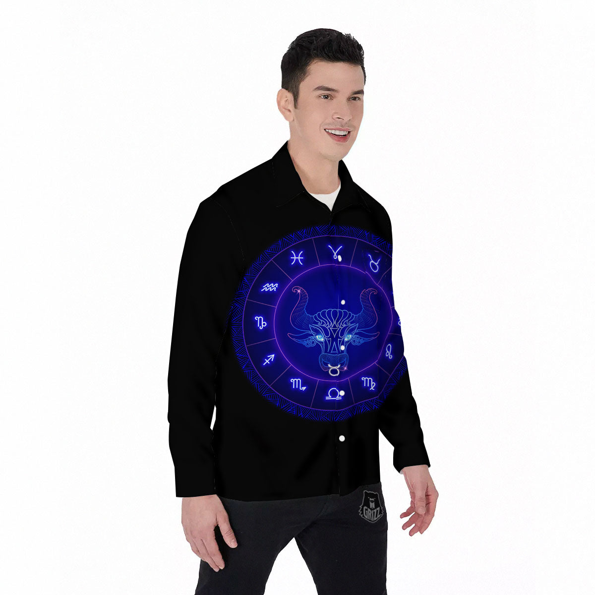 Zodiac Sign Dark Taurus Print Men's Long Sleeve Shirts-grizzshop
