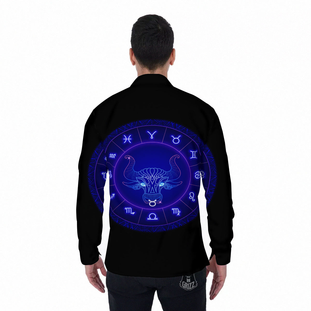 Zodiac Sign Dark Taurus Print Men's Long Sleeve Shirts-grizzshop