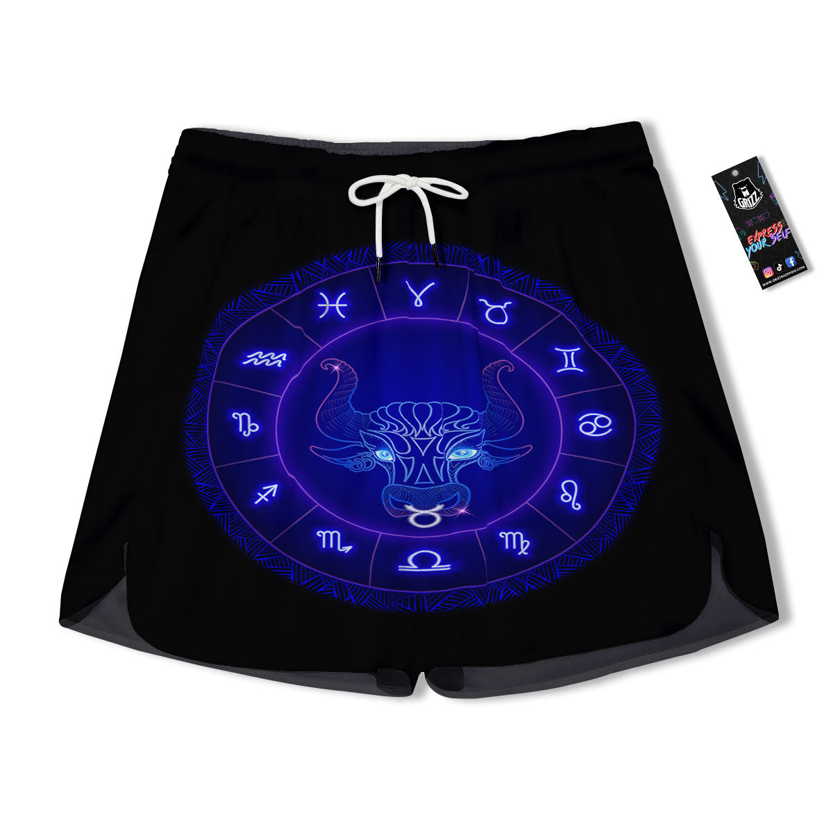 Zodiac Sign Dark Taurus Print Men's Running Shorts-grizzshop