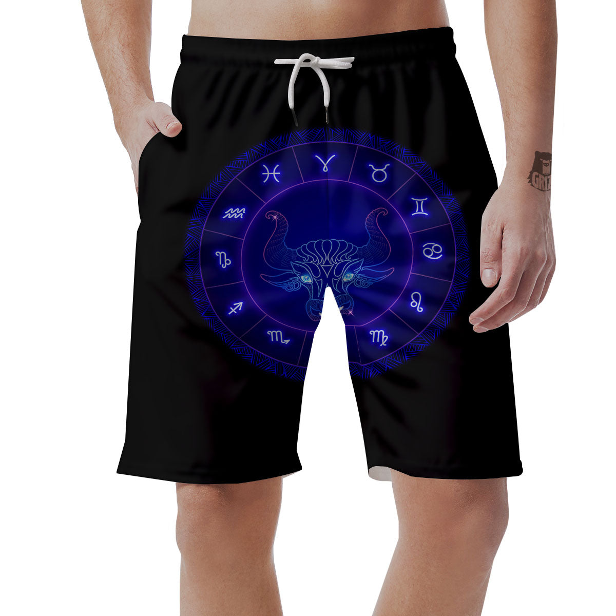 Zodiac Sign Dark Taurus Print Men's Shorts-grizzshop