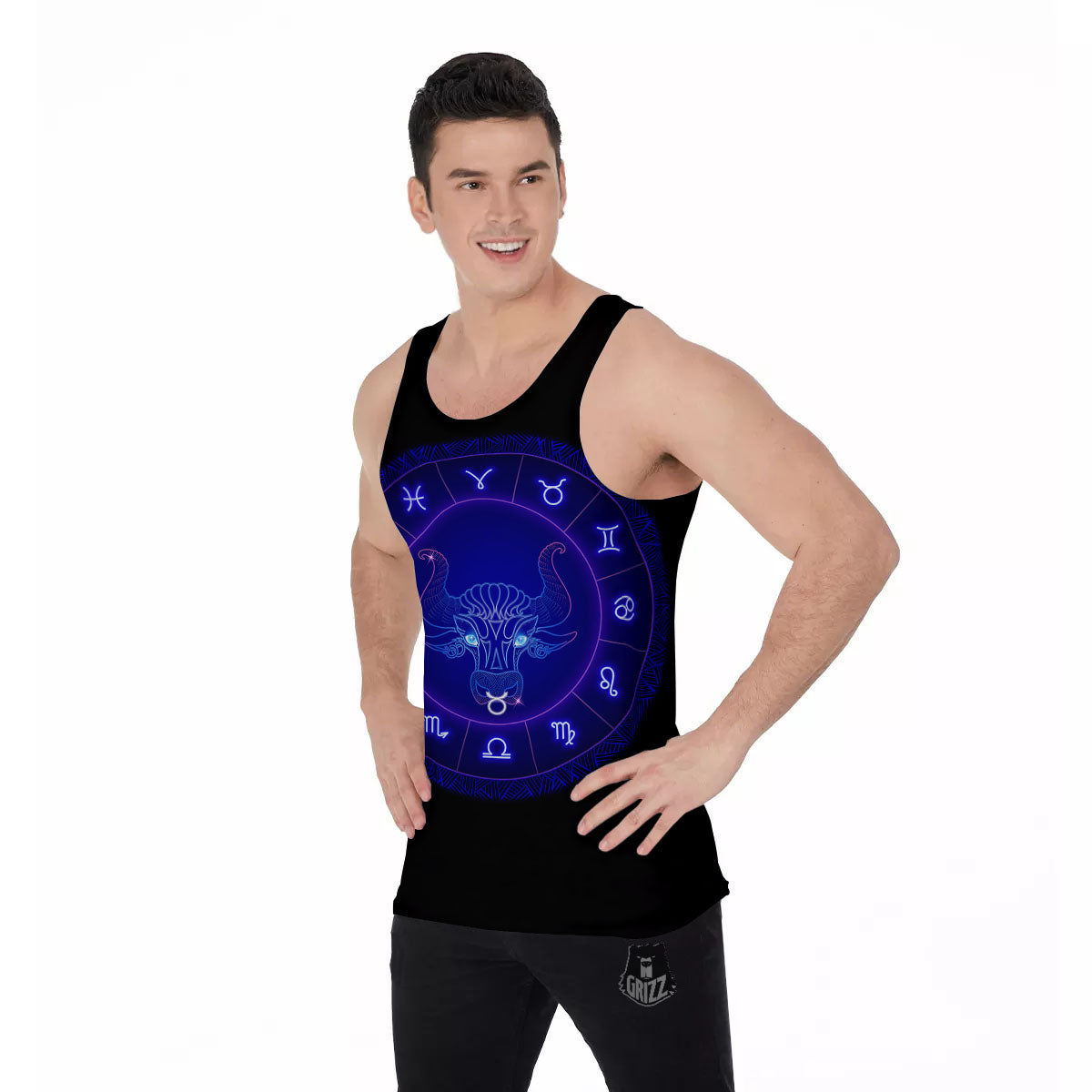 Zodiac Sign Dark Taurus Print Men's Tank Top-grizzshop