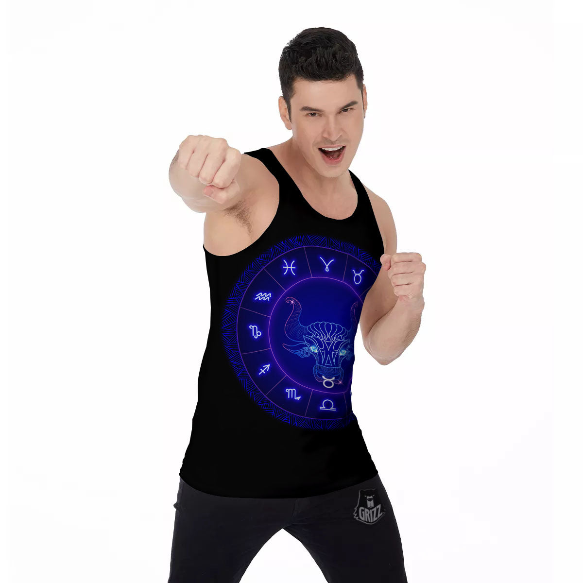 Zodiac Sign Dark Taurus Print Men's Tank Top-grizzshop