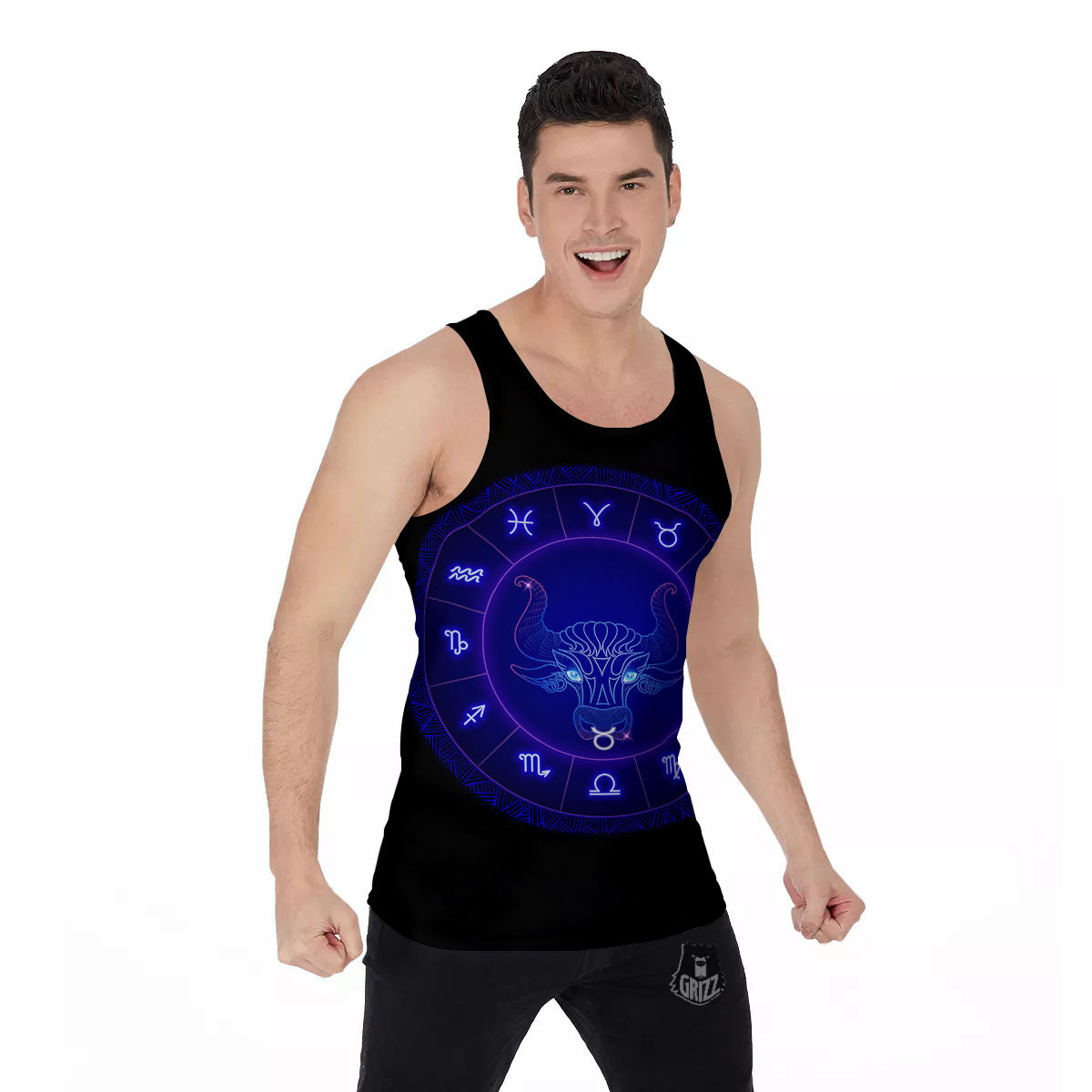 Zodiac Sign Dark Taurus Print Men's Tank Top-grizzshop