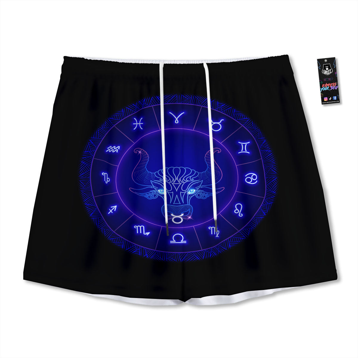 Zodiac Sign Dark Taurus Print Mesh Shorts