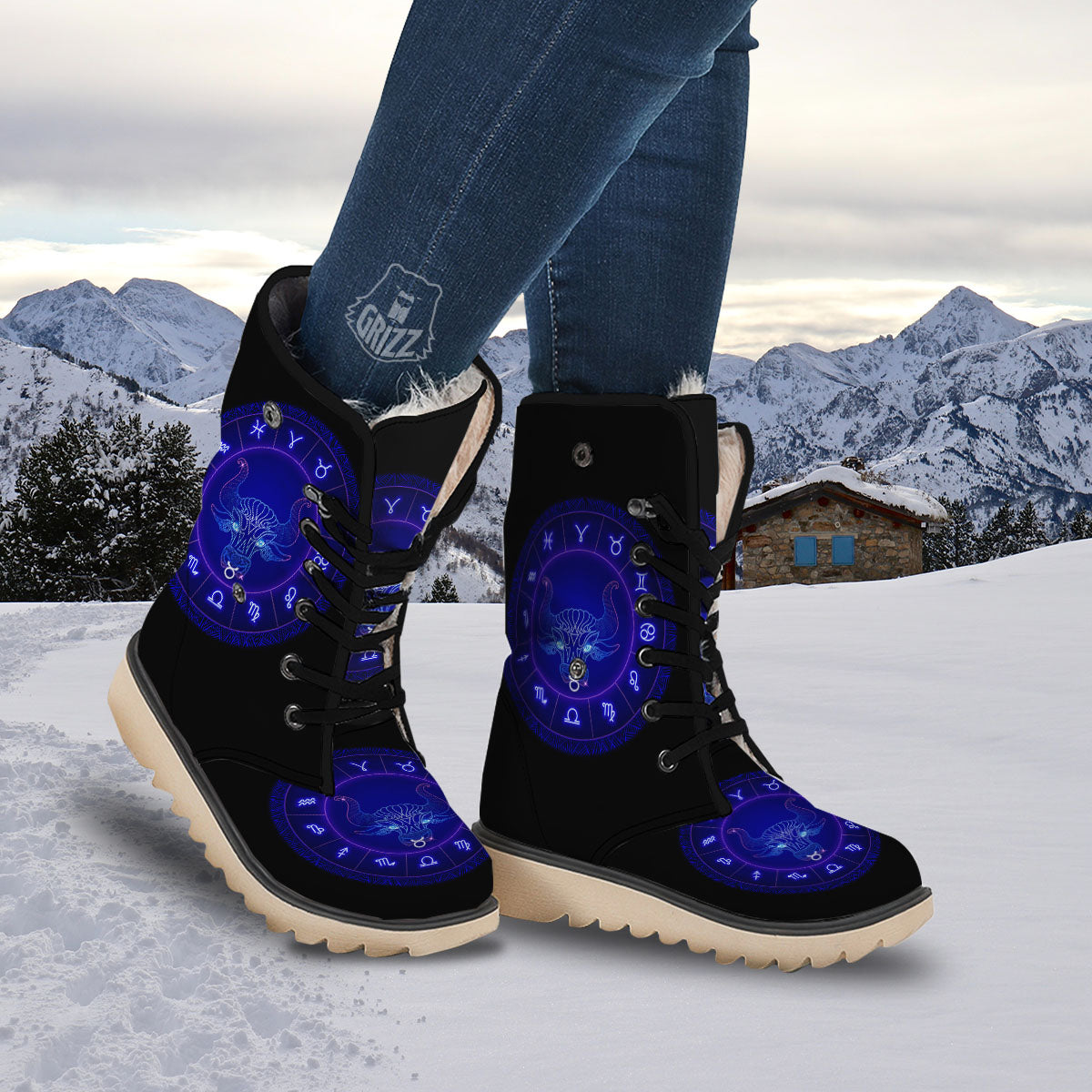 Zodiac Sign Dark Taurus Print Snow Boots-grizzshop