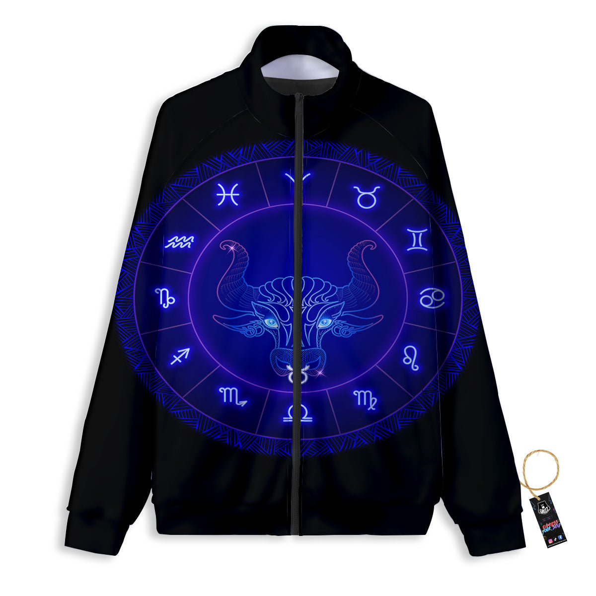 Zodiac Sign Dark Taurus Print Track Jacket-grizzshop