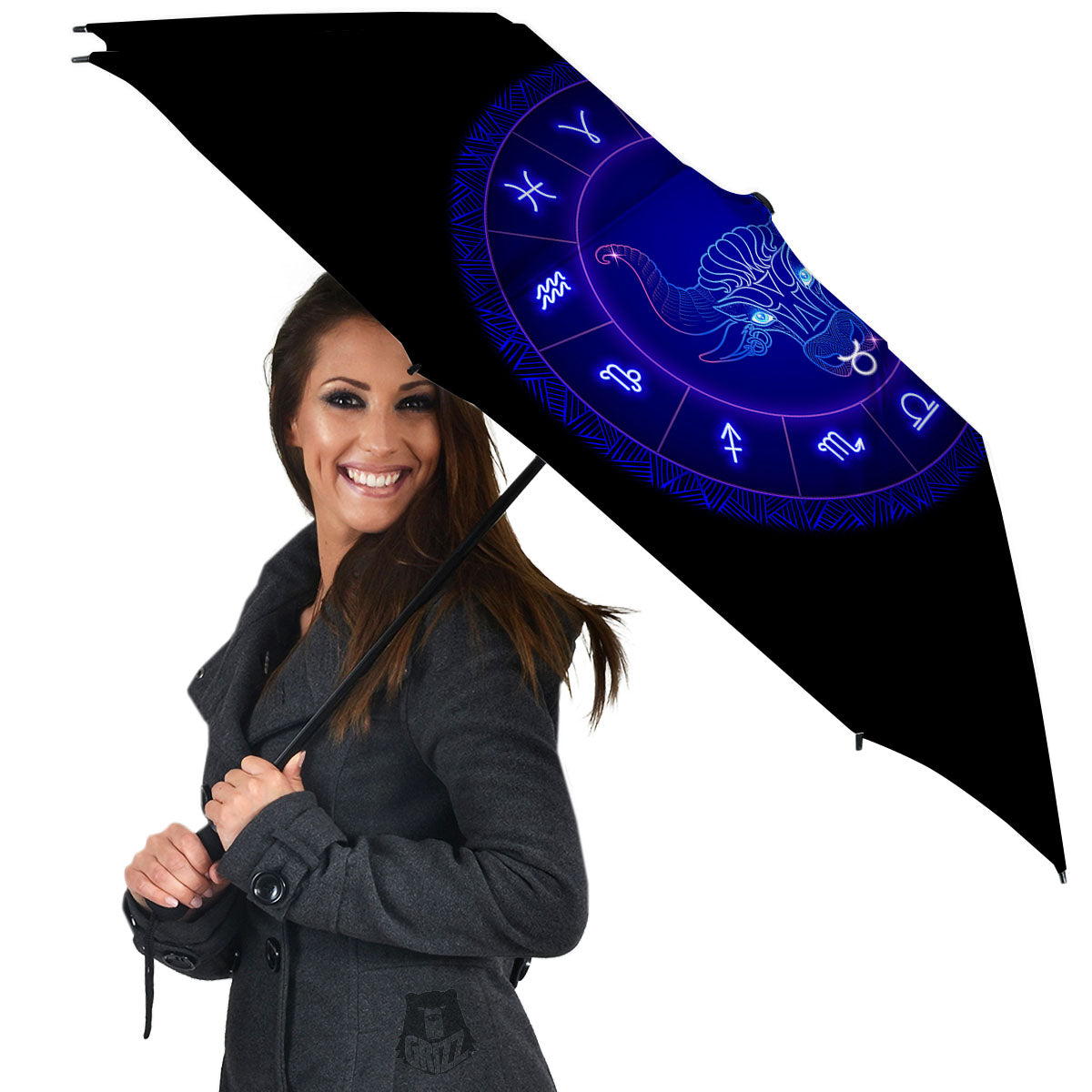 Zodiac Sign Dark Taurus Print Umbrella-grizzshop