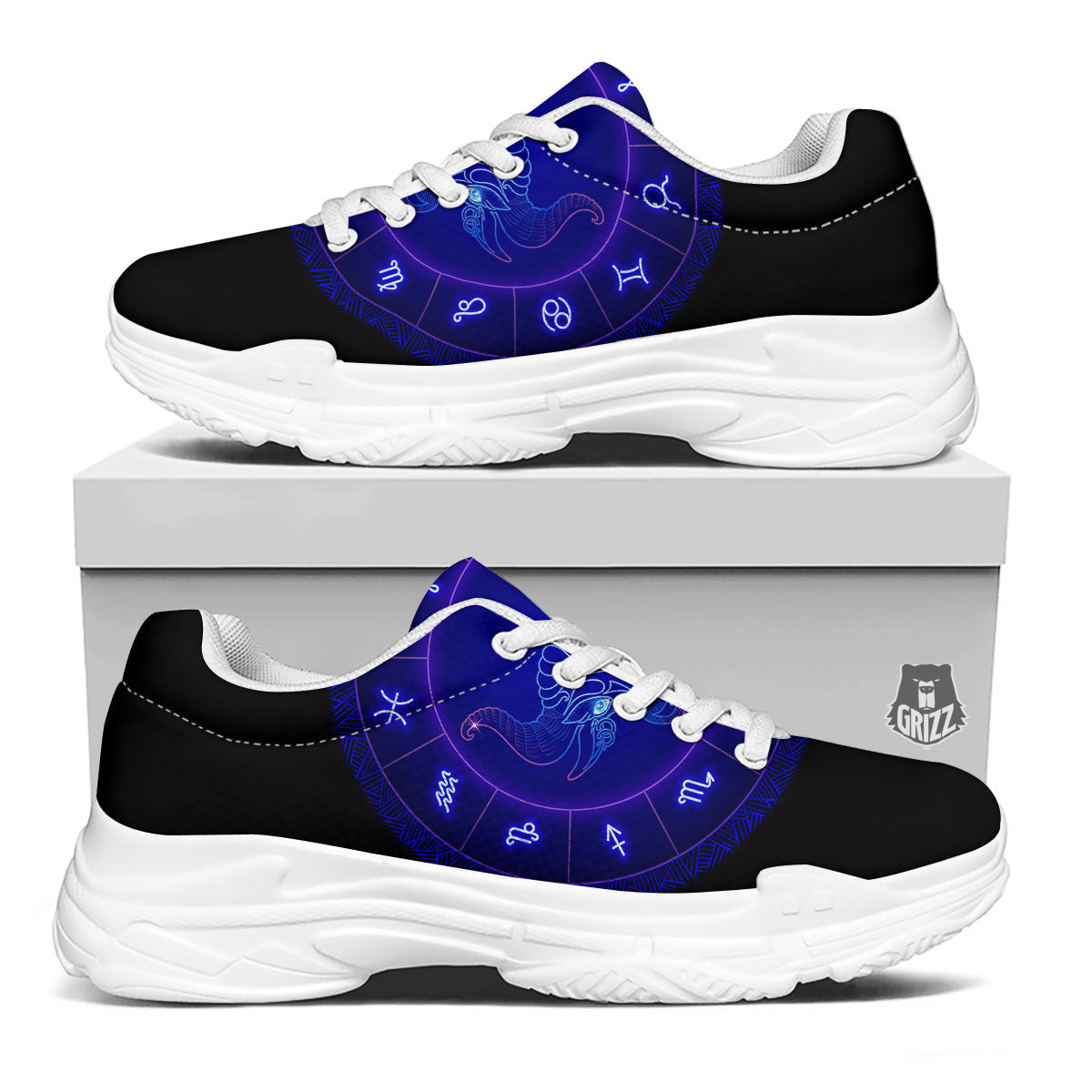 Zodiac Sign Dark Taurus Print White Chunky Shoes-grizzshop