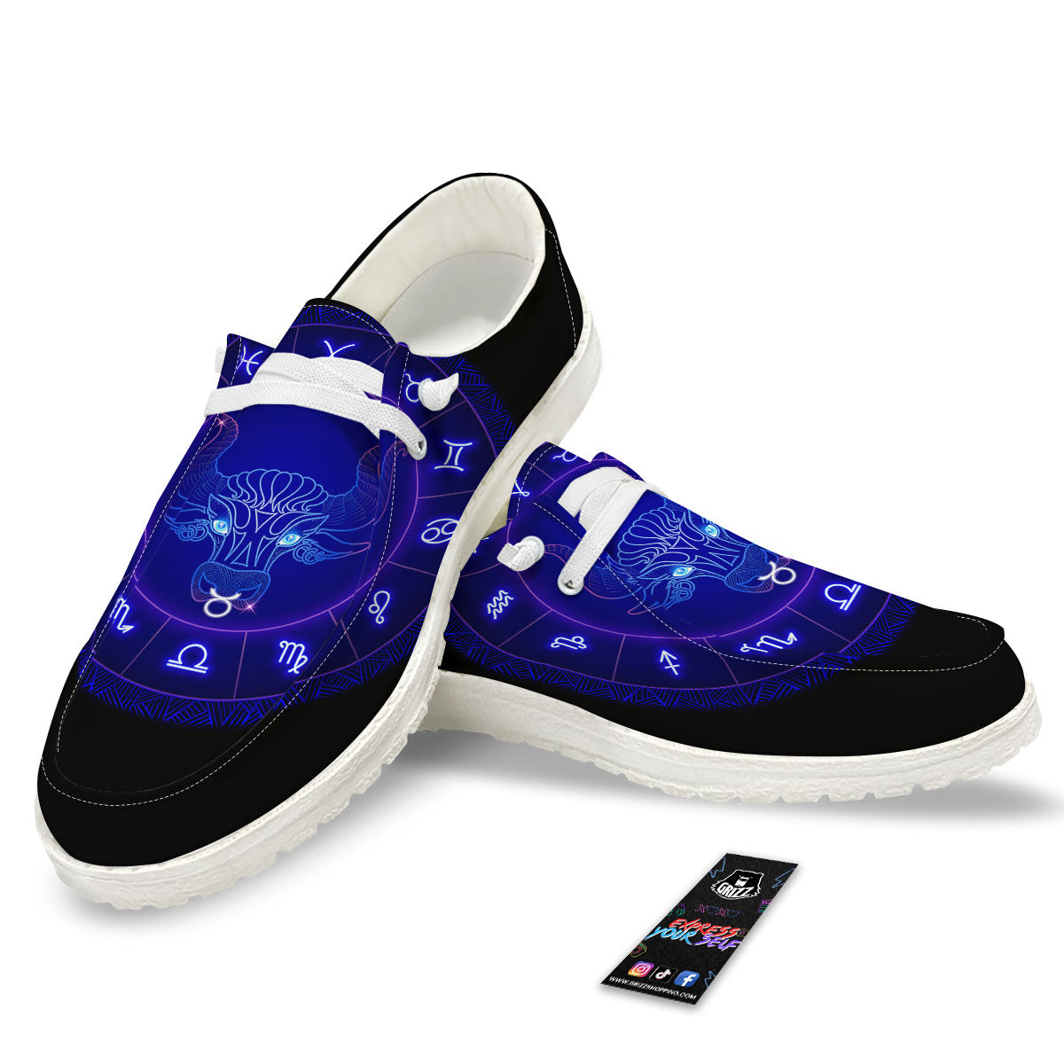 Zodiac Sign Dark Taurus Print White Loafers-grizzshop