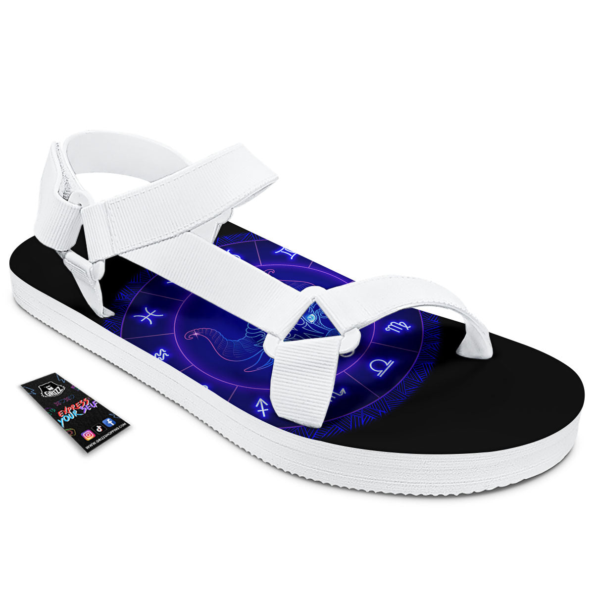 Zodiac Sign Dark Taurus Print White Open Toe Sandals-grizzshop
