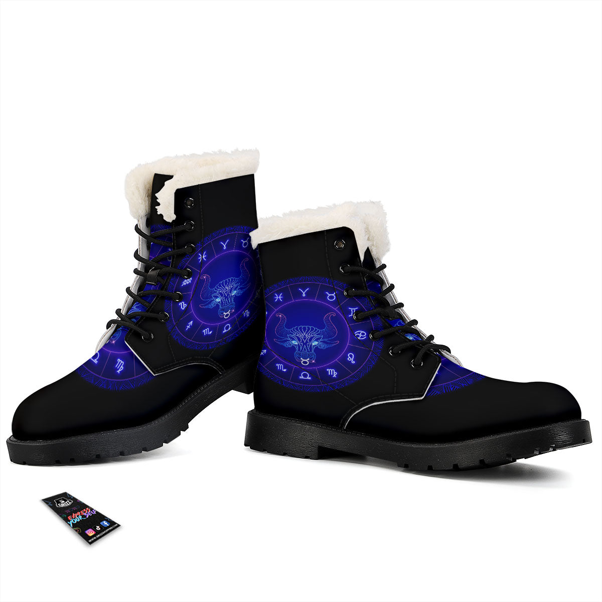 Zodiac Sign Dark Taurus Print Winter Boots-grizzshop