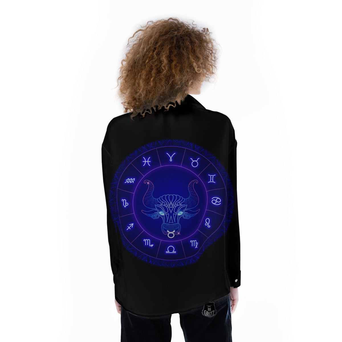 Zodiac Sign Dark Taurus Print Women's Long Sleeve Shirts-grizzshop