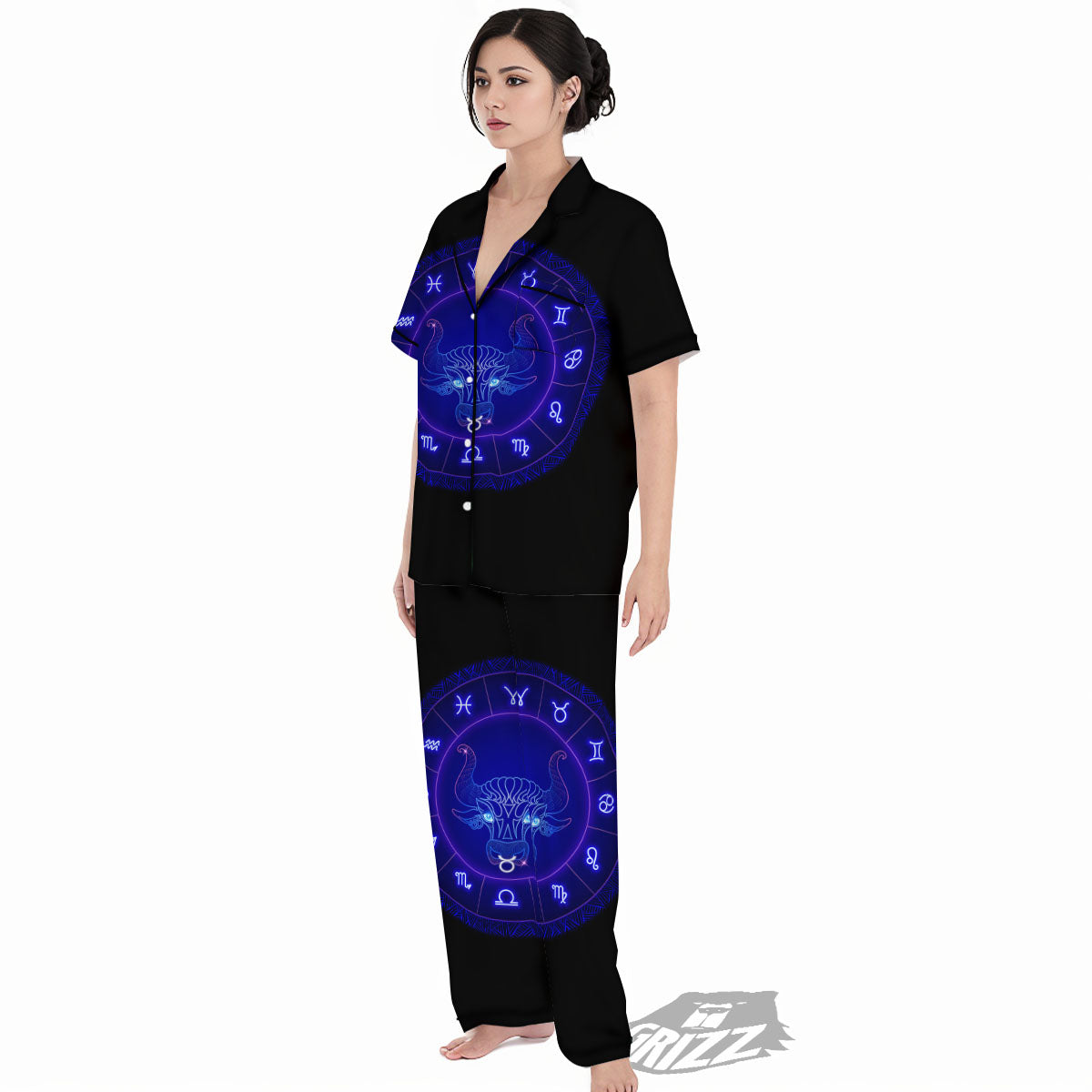 Zodiac Sign Dark Taurus Print Women's Pajamas Set-grizzshop