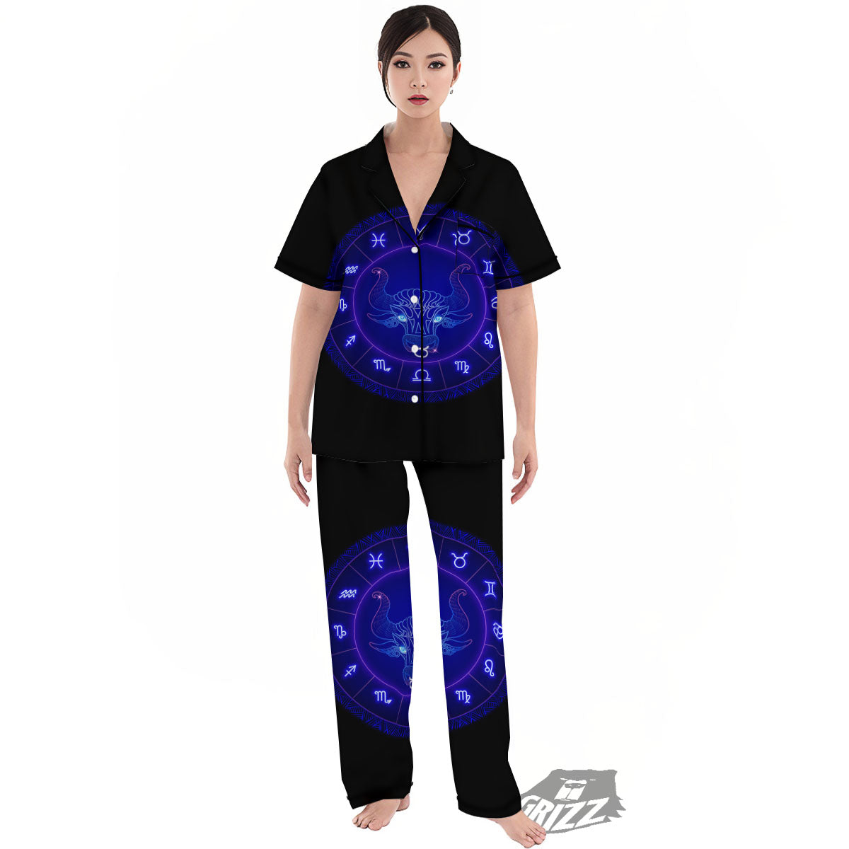 Zodiac Sign Dark Taurus Print Women's Pajamas Set-grizzshop
