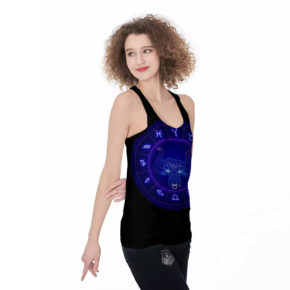 Zodiac Sign Dark Taurus Print Women's Racerback Tank Top-grizzshop