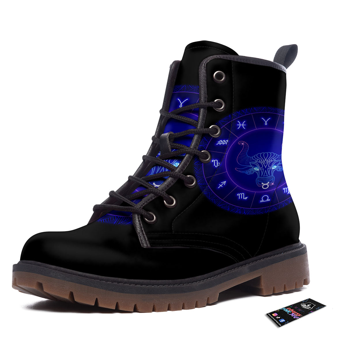 Zodiac Sign Dark Taurus Print Work Boots-grizzshop