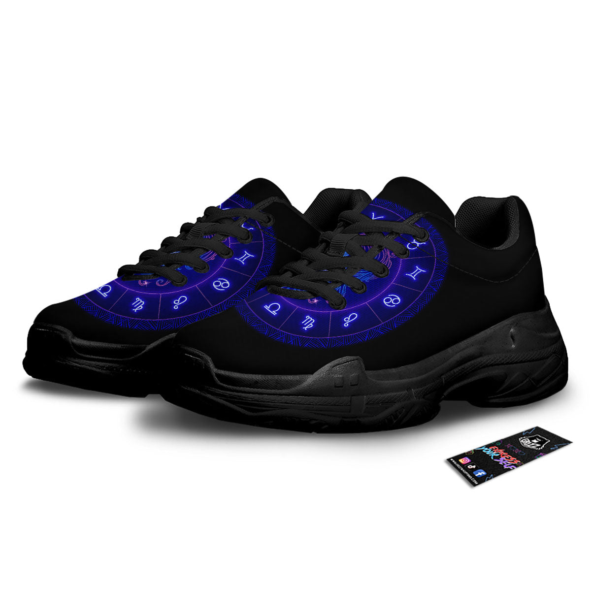 Zodiac Sign Dark Virgo Print Black Chunky Shoes-grizzshop
