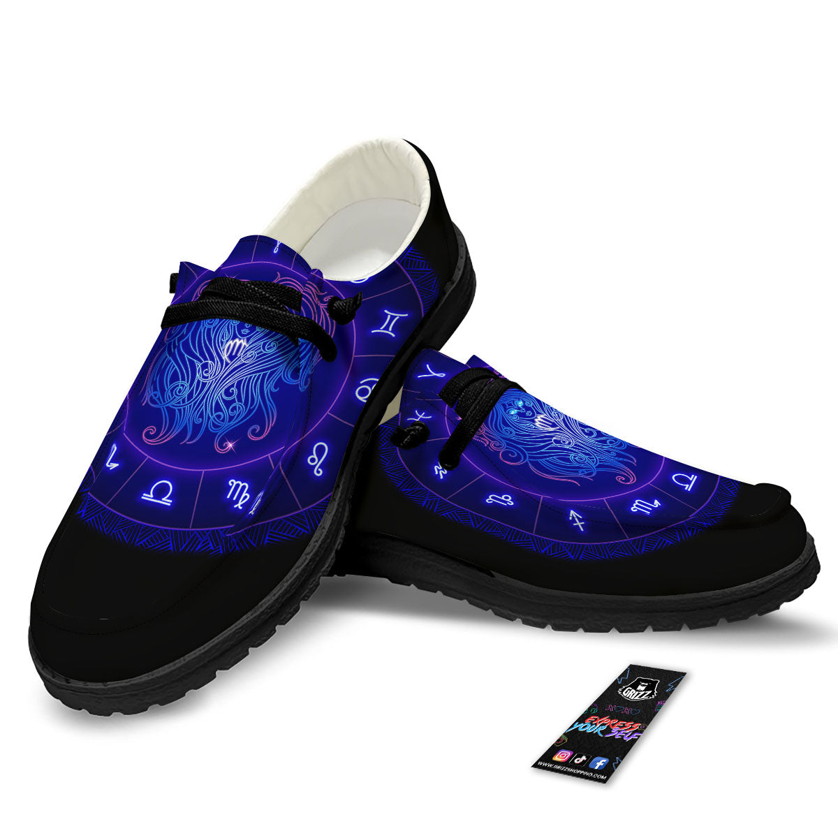 Zodiac Sign Dark Virgo Print Black Loafers-grizzshop