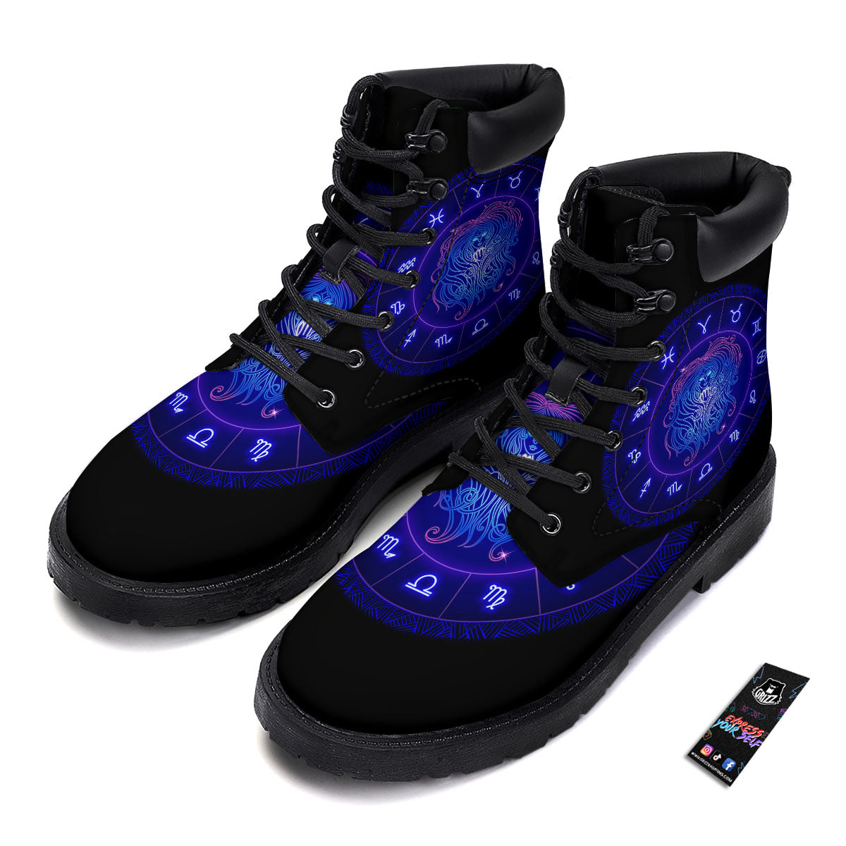 Zodiac Sign Dark Virgo Print Boots-grizzshop