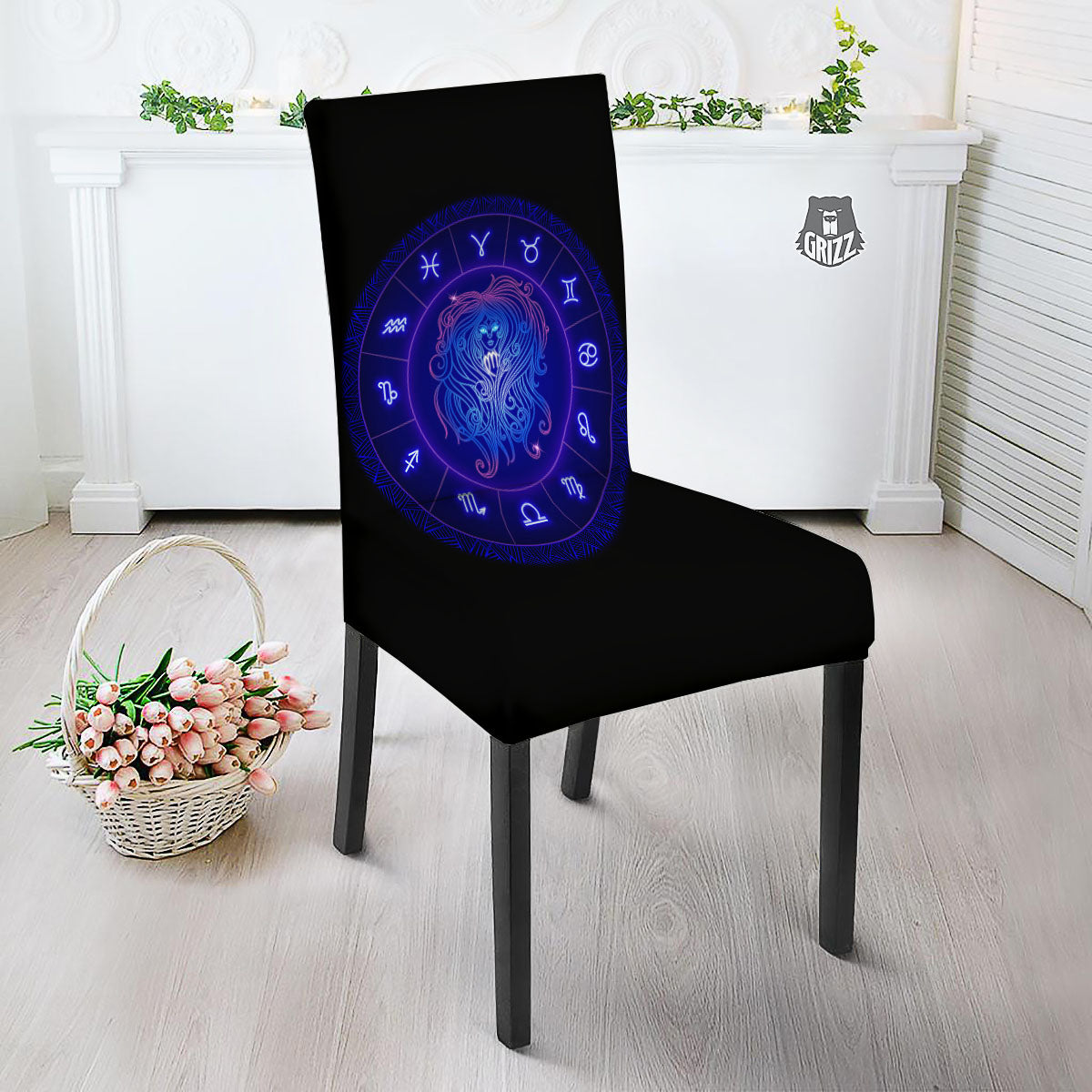 Zodiac Sign Dark Virgo Print Dining Chair Slipcover-grizzshop