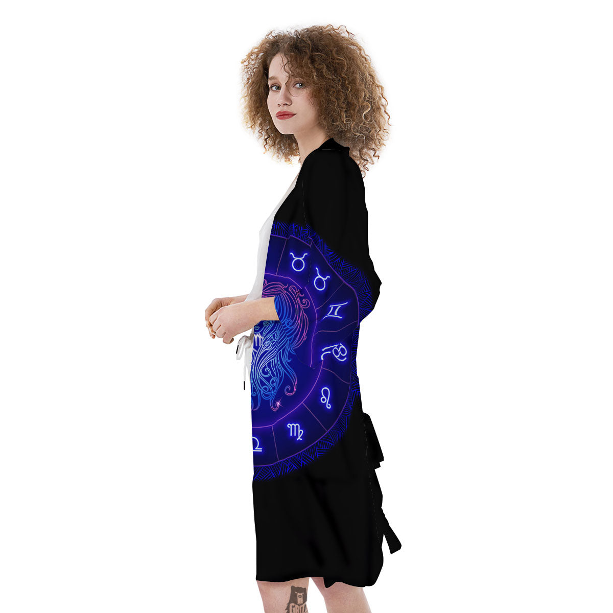 Zodiac Sign Dark Virgo Print Kimono-grizzshop