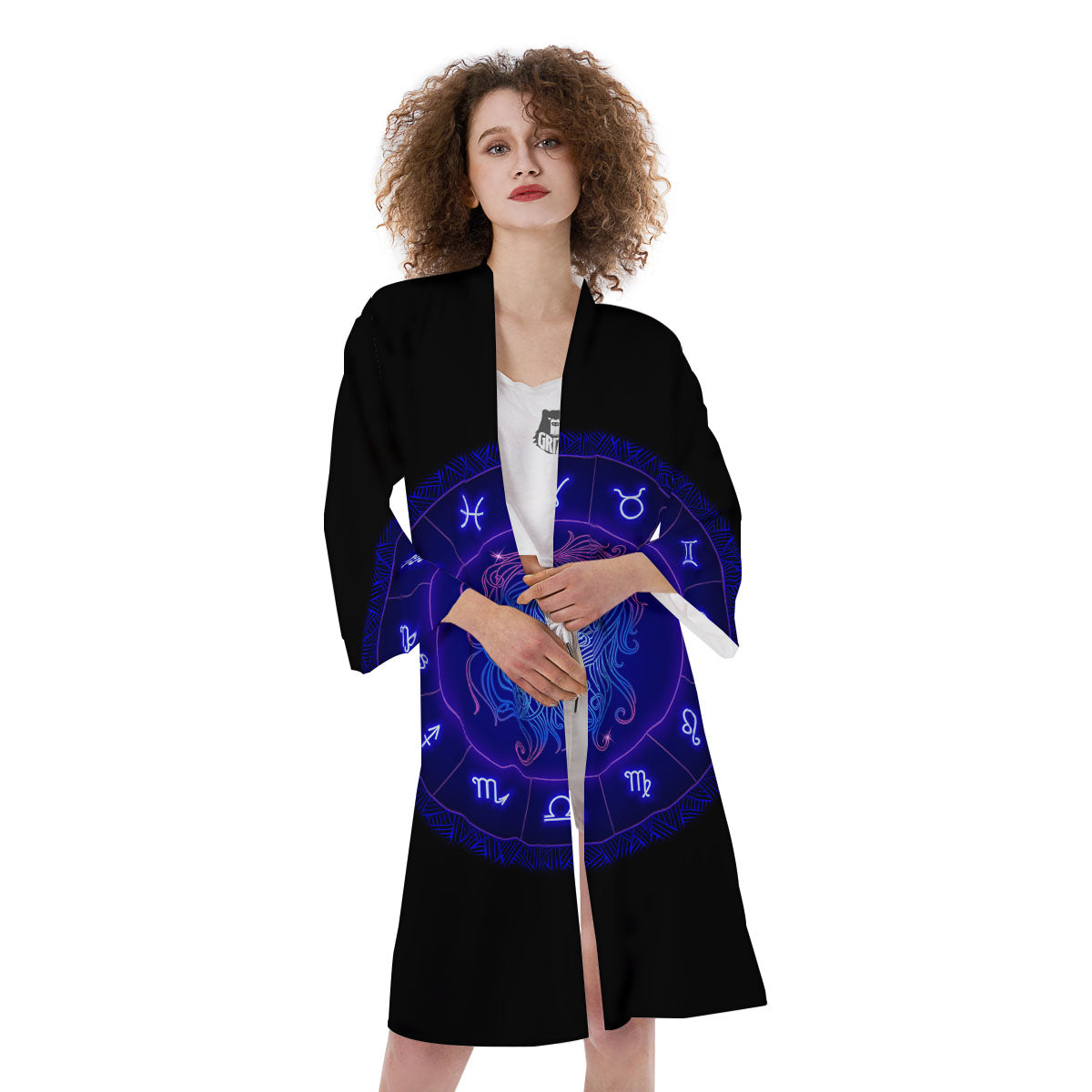 Zodiac Sign Dark Virgo Print Kimono-grizzshop