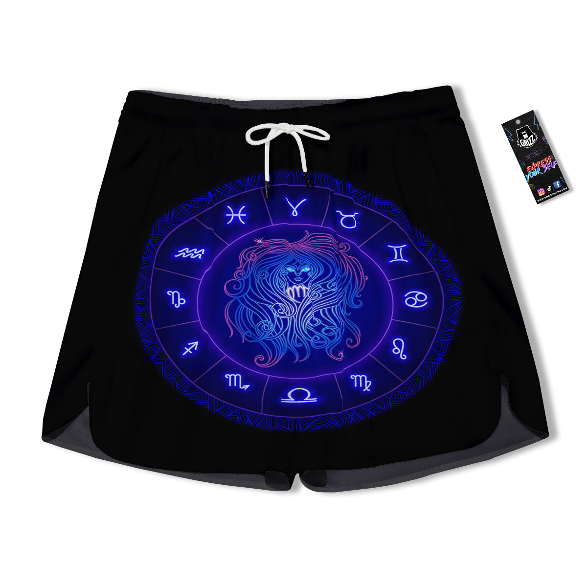 Zodiac Sign Dark Virgo Print Men's Running Shorts-grizzshop