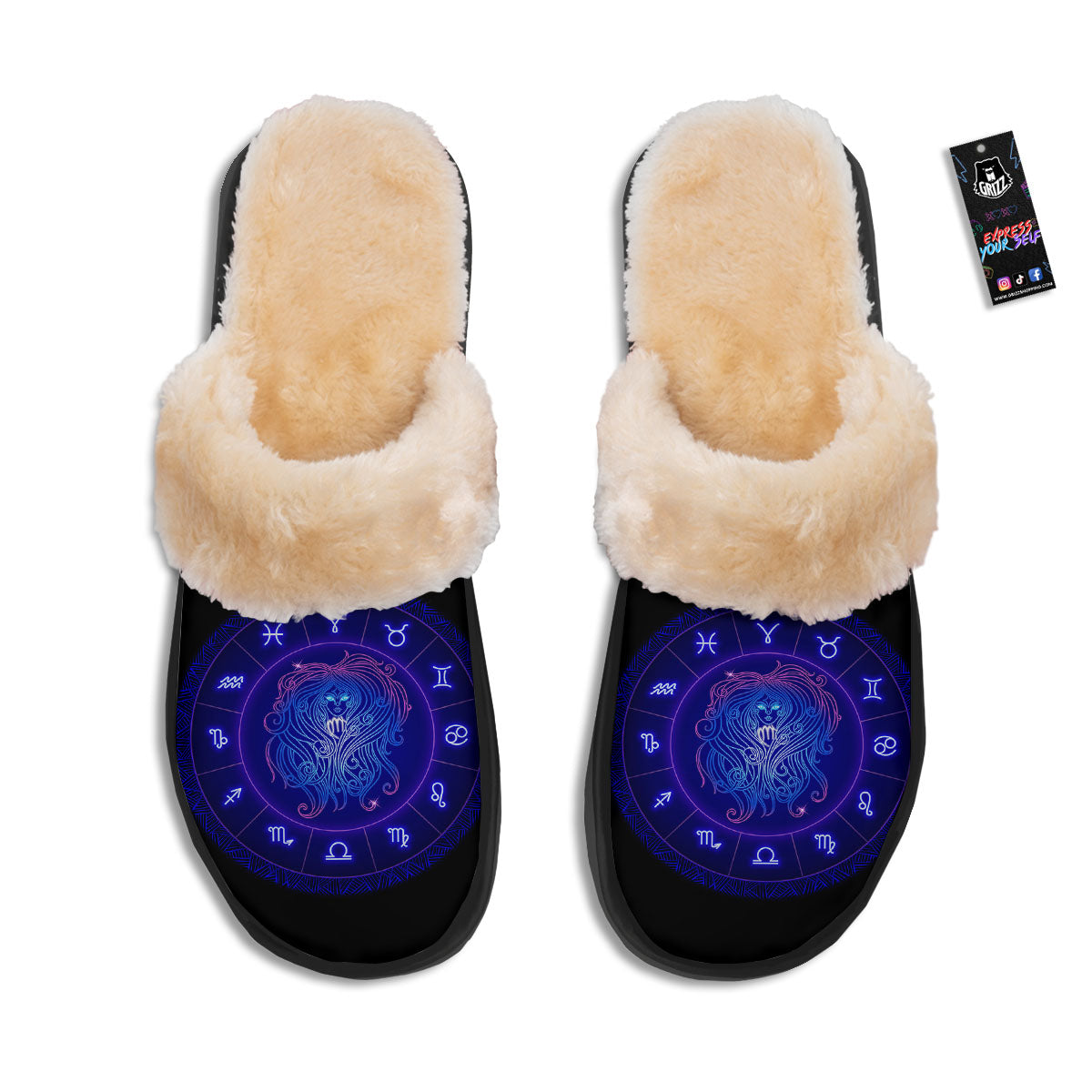 Zodiac Sign Dark Virgo Print Slippers-grizzshop