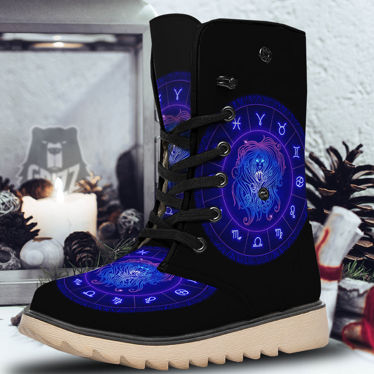 Zodiac Sign Dark Virgo Print Snow Boots-grizzshop