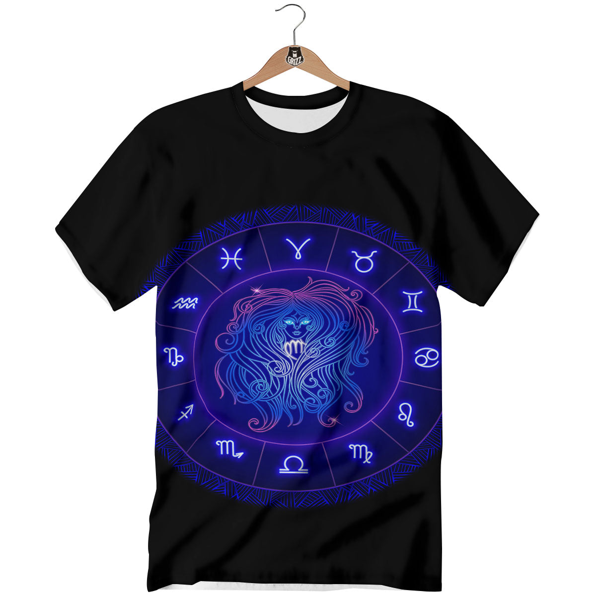 Zodiac Sign Dark Virgo Print T-Shirt-grizzshop